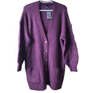 Torrid Size 0 Purple Chunky Knit Long Cardigan Sweater Button Front Pockets